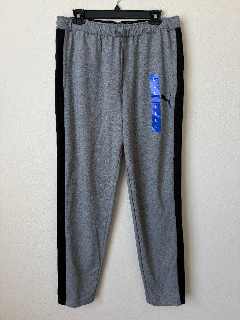 NWT Puma Men's Large Athletic Joggers Gray Black Sweatpants